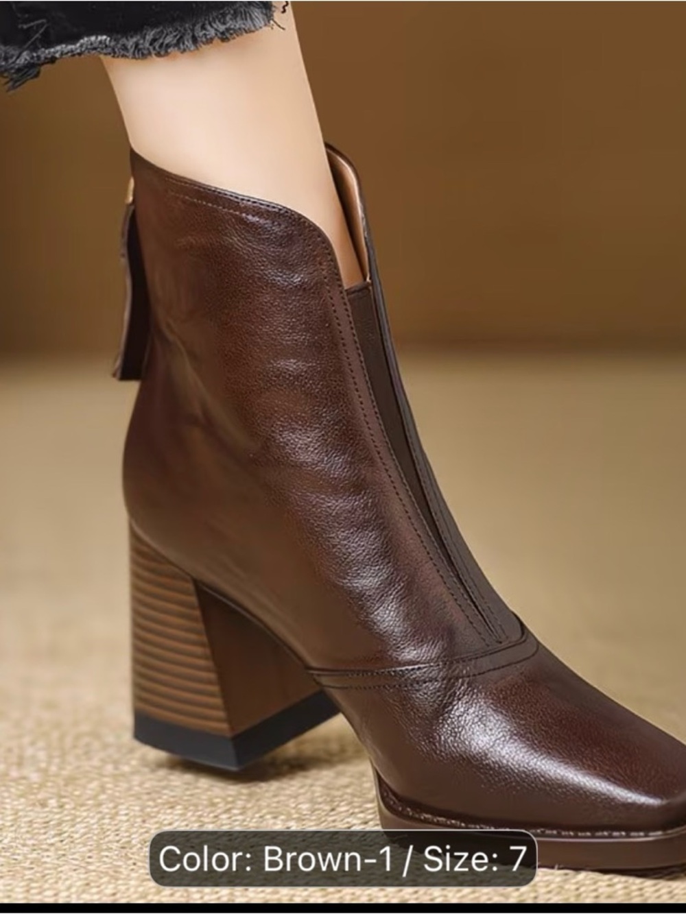 Women's Brown Leather Block Heel Ankle Boots